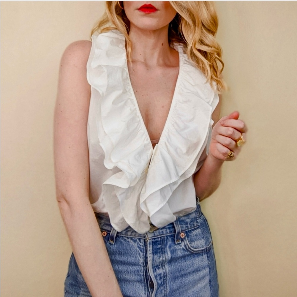 90’s Ralph Lauren Chic White Ruffled Blouse